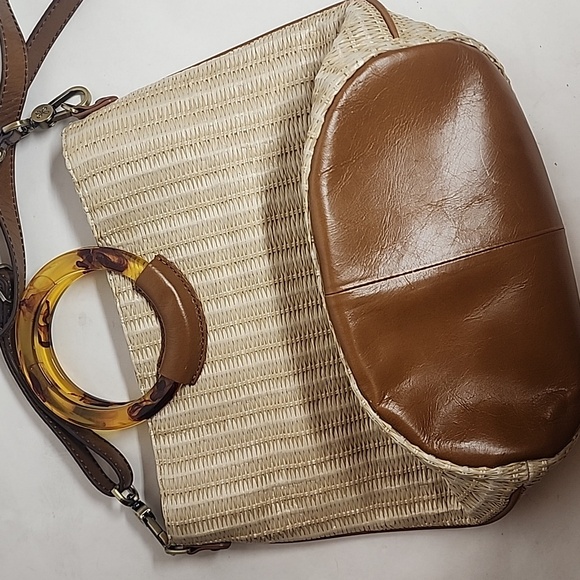 Hobo Tan & Brown Sheila Crossbody Bucket Bag Natural Woven Raffia & Leatjer - Picture 5 of 10